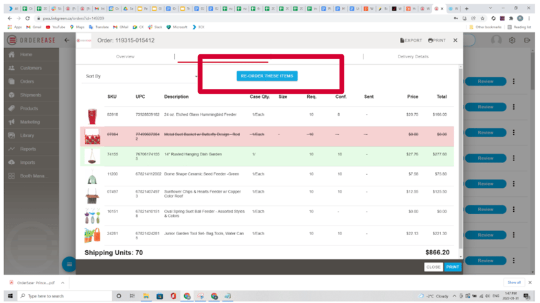 OE Order Management Reorder Function