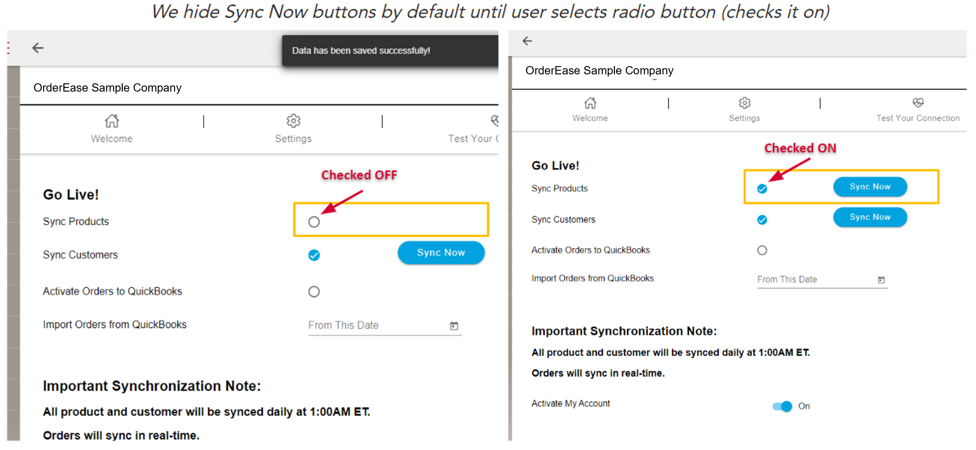 Hiding sync buttons by default