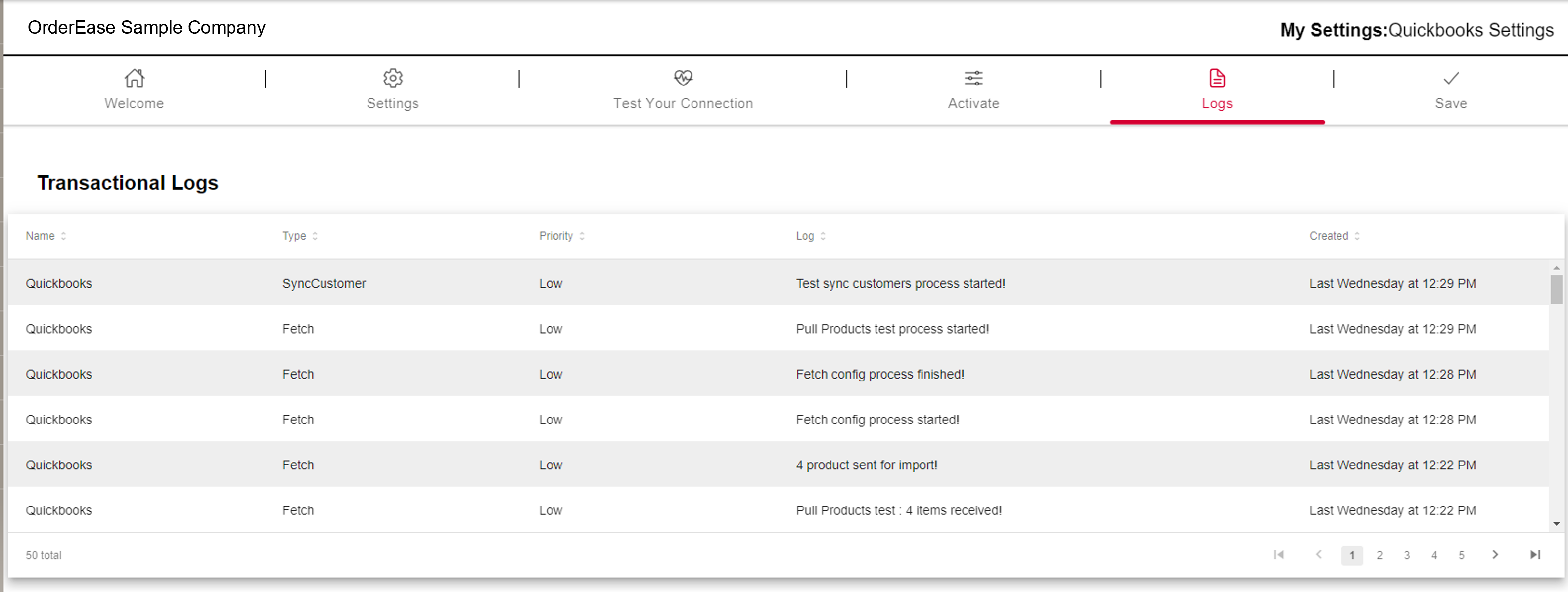 Quickbooks transactional log run by API